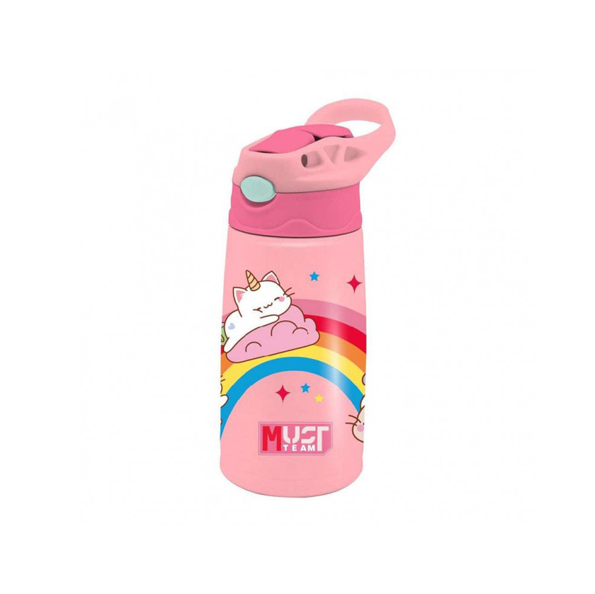 Ροζ παγούρι-θερμός Rainbow με καλαμάκι, Must