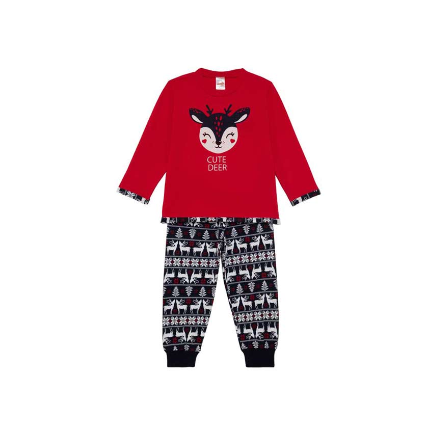Red baby Christmas pyjama set with deer print