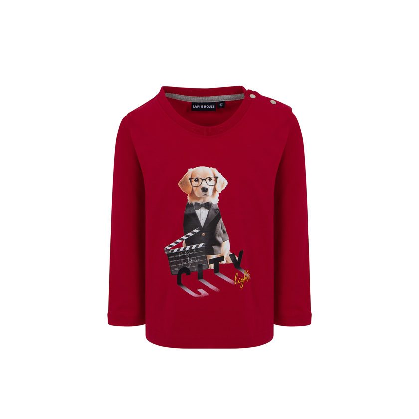 Red long sleeve shirt with dog print