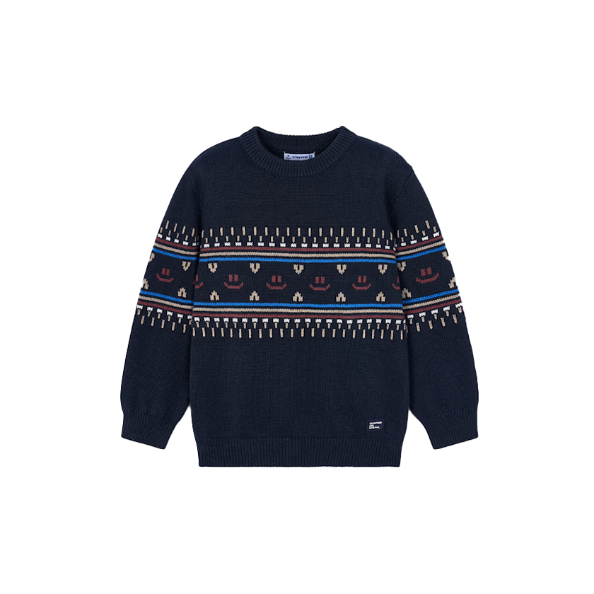 Blue jersey sweater with pattern