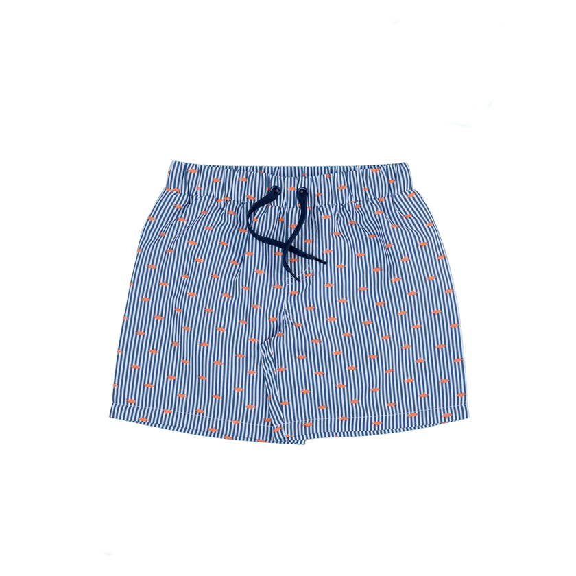 Μπλε ριγέ μαγιό boxer με print ψάρια
