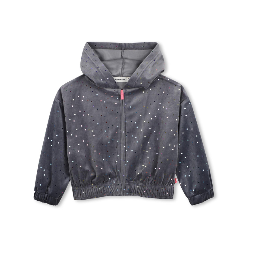 Grey embellished zip-up hoodie, Billiblush