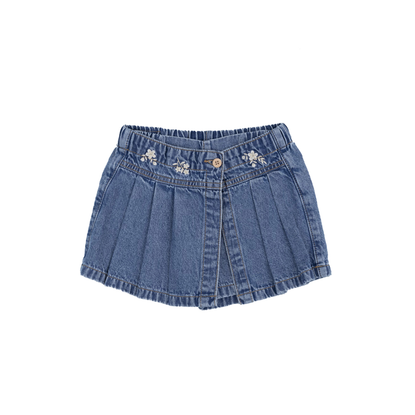 Μπλε denim skort με λουλούδια