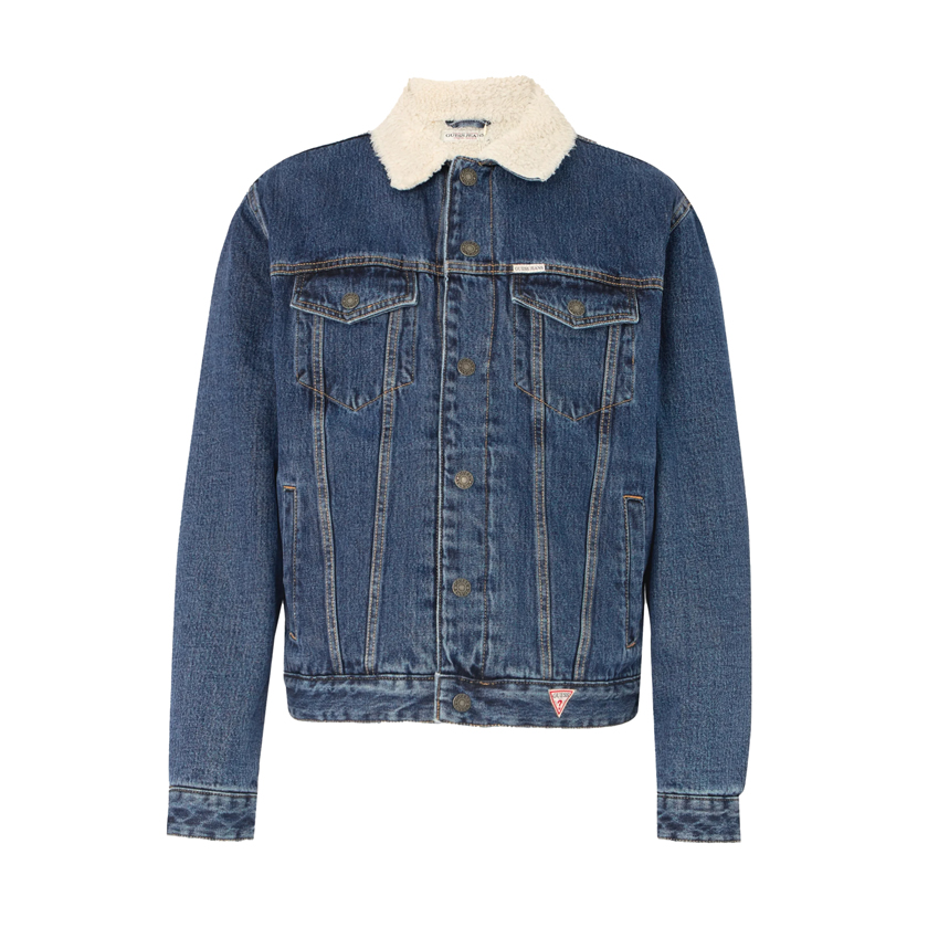 Μπλε denim jacket με γούνινο γιακά Sherpa