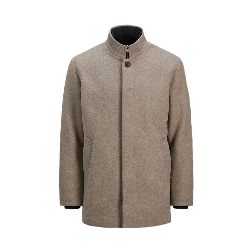 Μπεζ παλτό με όρθιο γιακά και κρυφό φερμουάρ