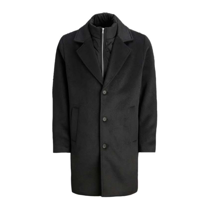 Μαύρο παλτό με ενσωματωμένο γιλέκο