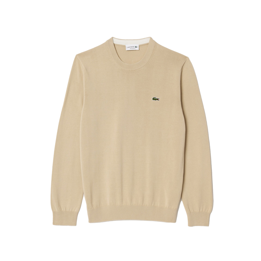 Μπεζ βαμβακερό πουλόβερ με στρογγυλή λαιμόκοψη