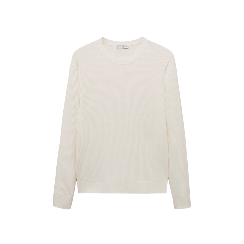 Εκρού βαμβακερό πουλόβερ με πλέξη rib