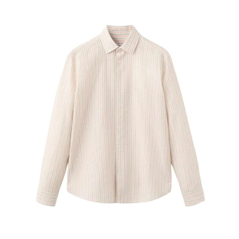 Beige cotton-linen striped shirt