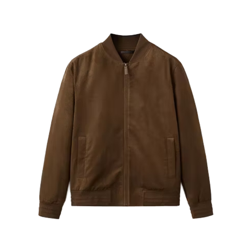 Καφέ bomber jacket με suede όψη