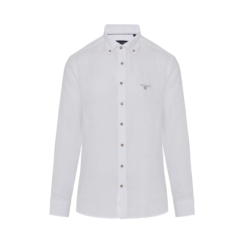 Λευκό λινό πουκάμισο soft collar