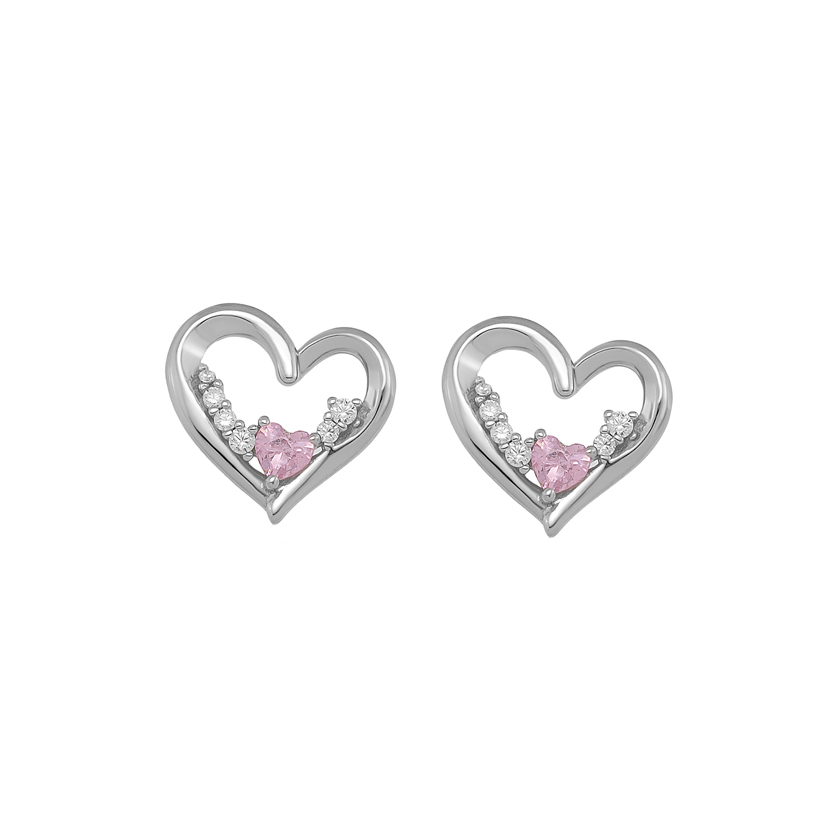 Επιπλατινωμένα τρυπητά σκουλαρίκια καρδιά με ζιργκόν