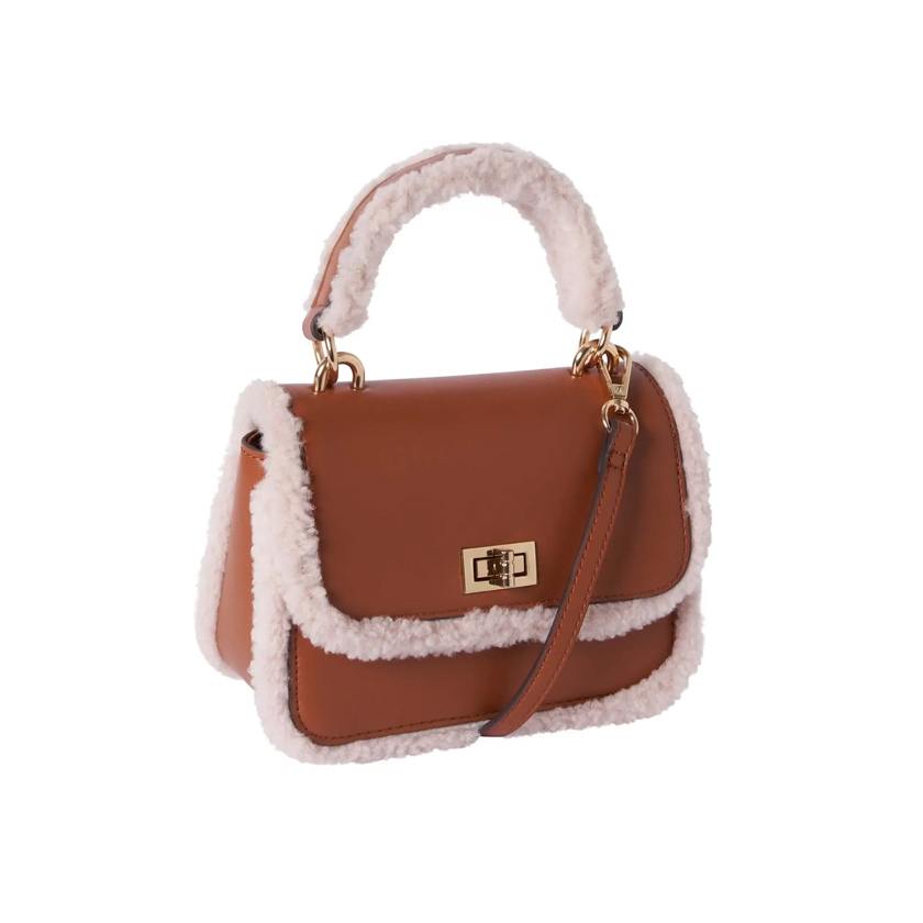 Ταμπά τσάντα top handle με γούνινες λεπτομέρειες
