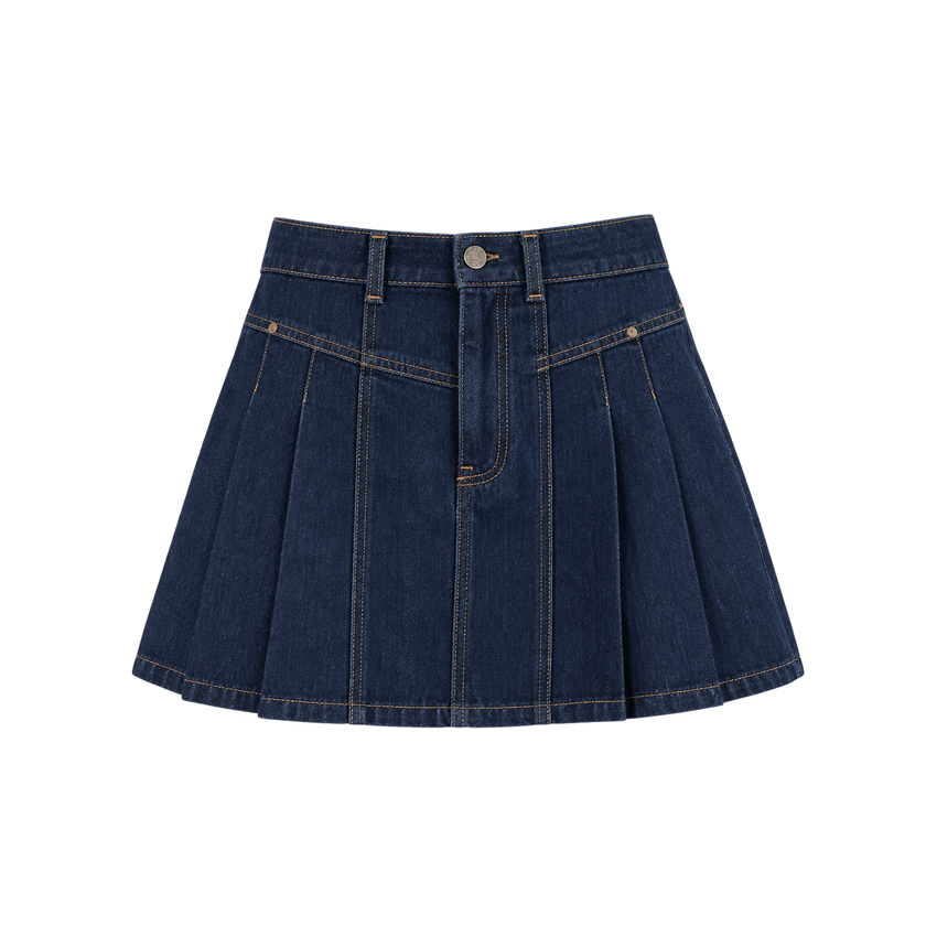 Μπλε denim mini φούστα με πιέτες