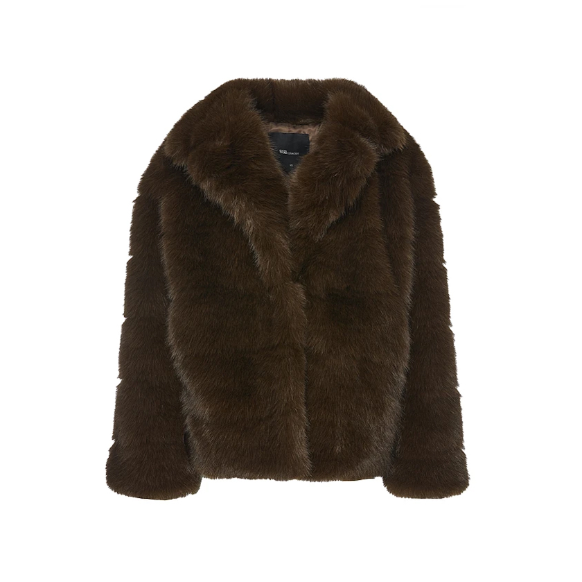 Καφέ συνθετική γούνα με γιακά