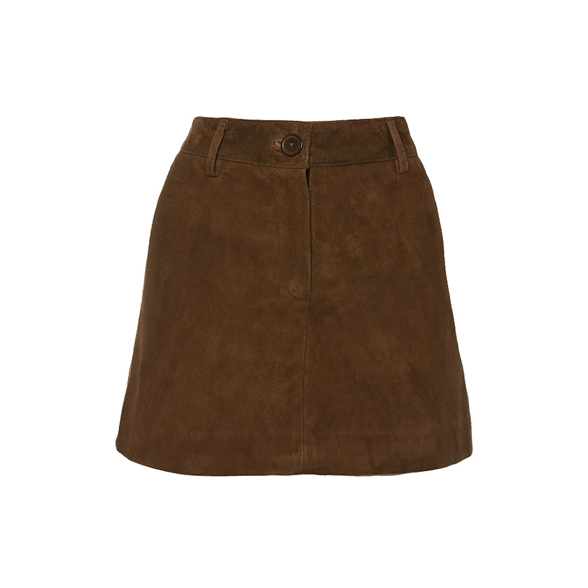 Καφέ suede mini φούστα