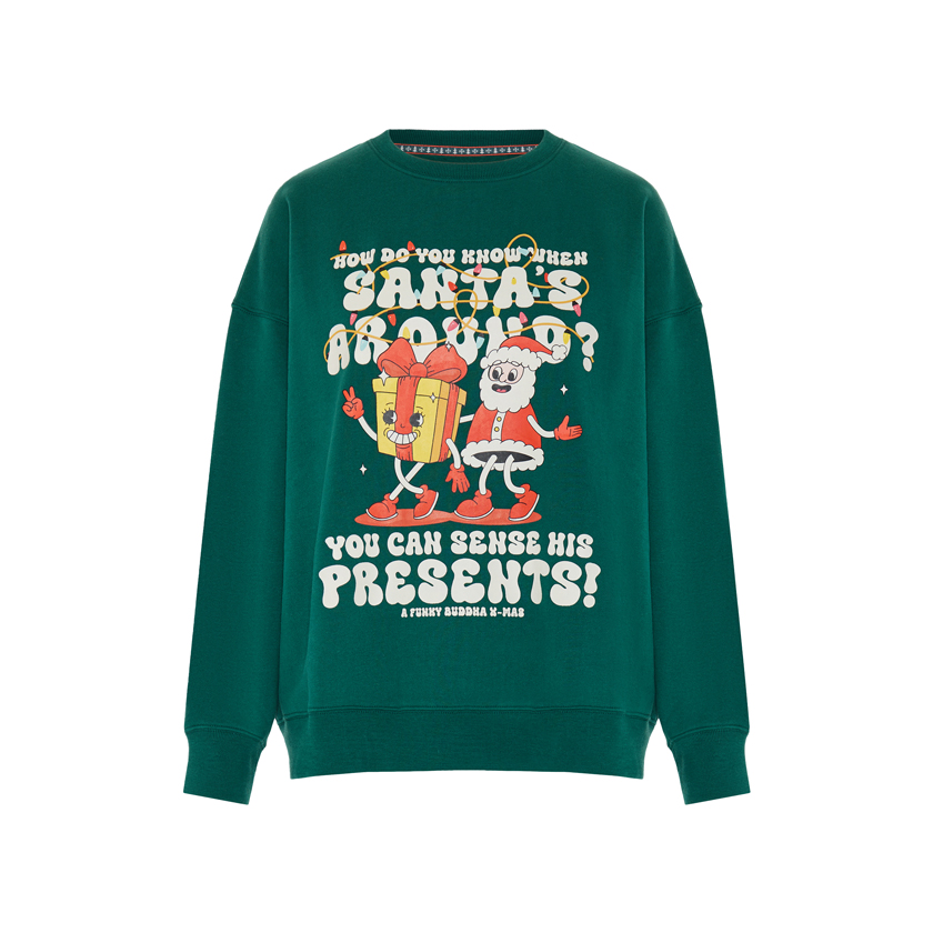 Unisex κυπαρισσί πουλόβερ με χριστουγεννιάτικο τύπωμα