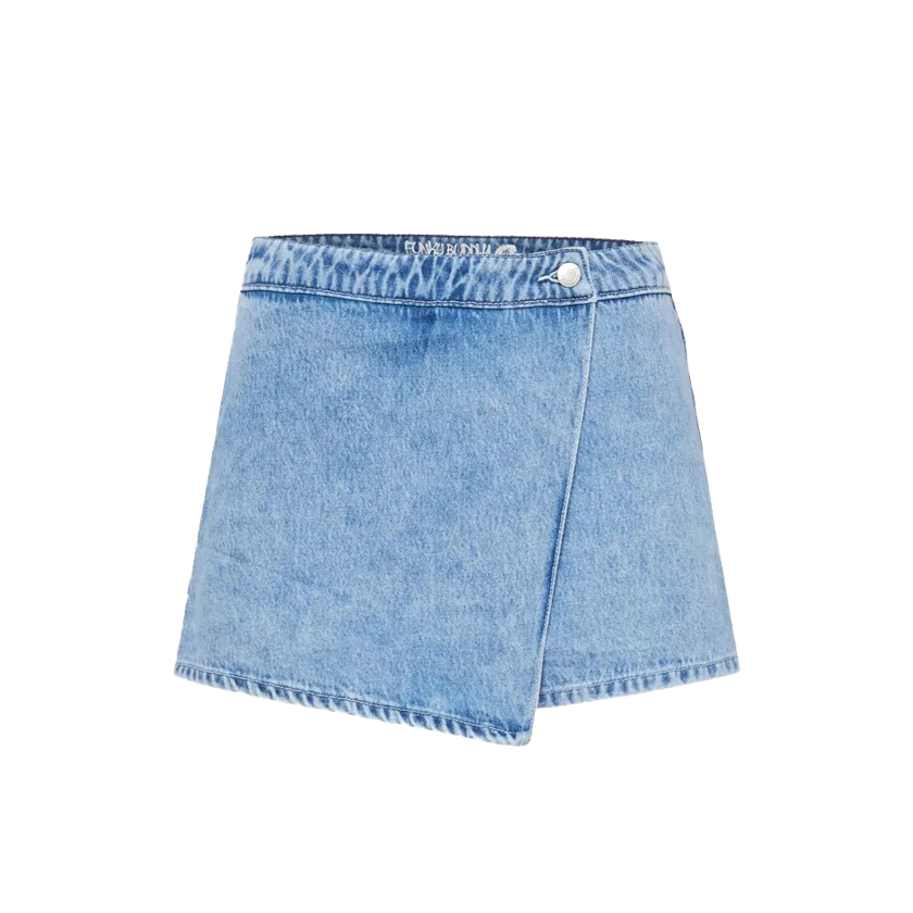 Ανοιχτό μπλε denim skort με πλαϊνό κούμπωμα