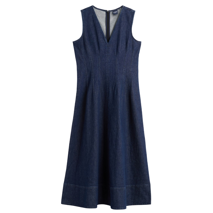 Blue V-neck denim maxi dress