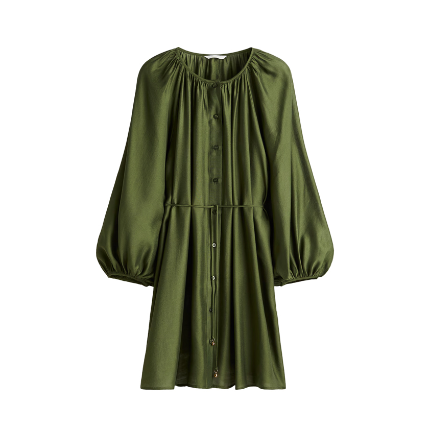 Πράσινο φόρεμα με ζώνη σε φαρδιά γραμμή 