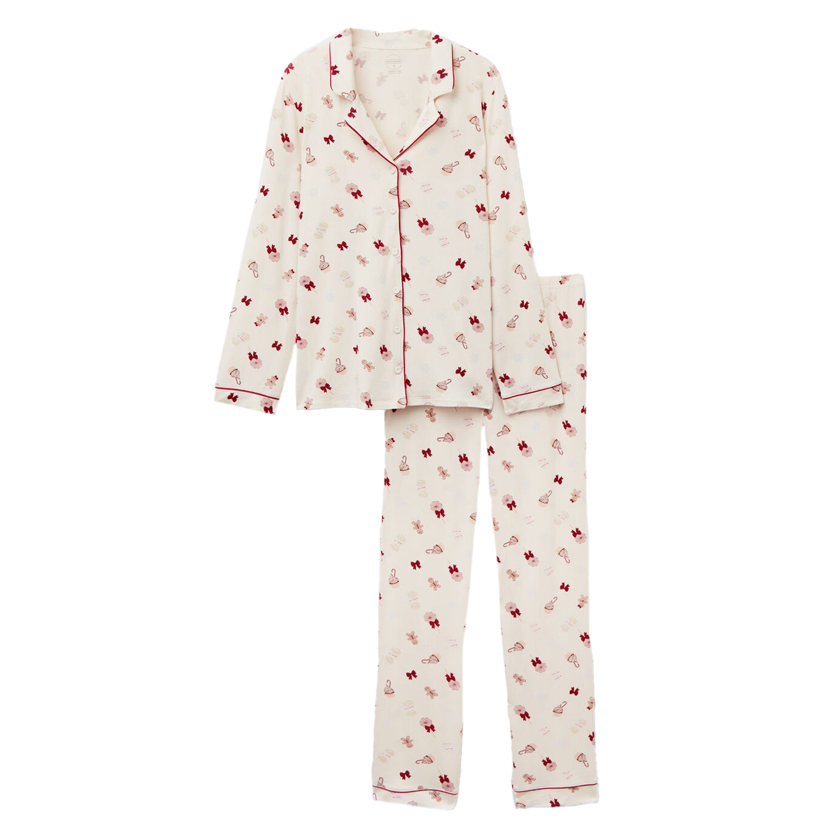 Κρεμ σετ πιτζάμες με print γλυκά