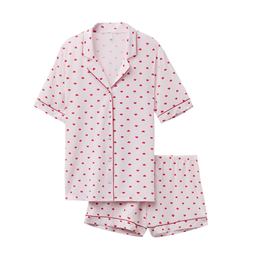 Ροζ σετ πιτζάμες με μοτίβο καρδιές - The Love Club 