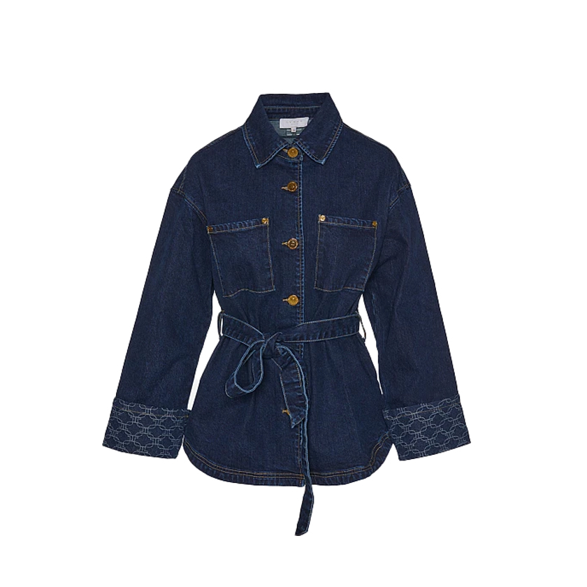 Σκούρο μπλε denim jacket με μοτίβο στα μανίκια