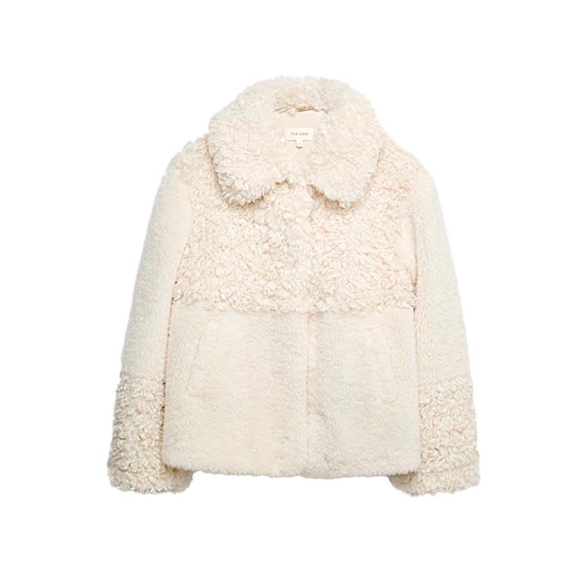 Κρεμ παλτό με φάσες από συνθετική γούνα