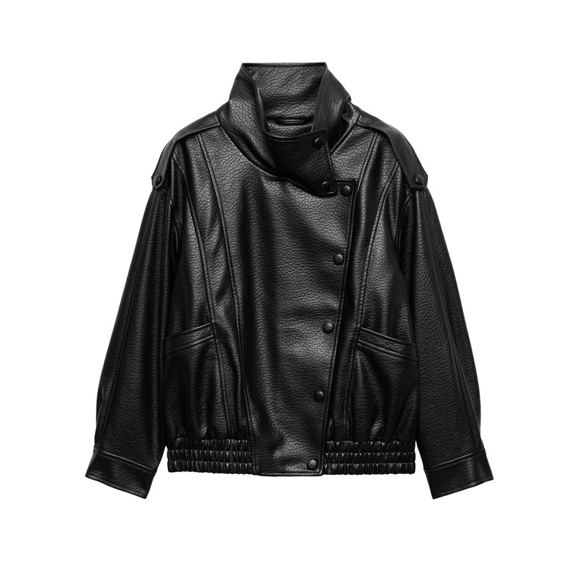 Μαύρο bomber jacket από συνθετικό suede
