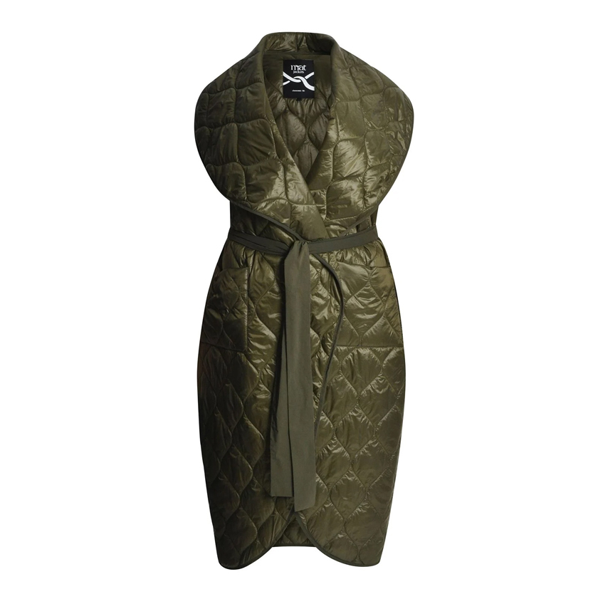 Λαδί καπιτονέ γιλέκο με ζώνη