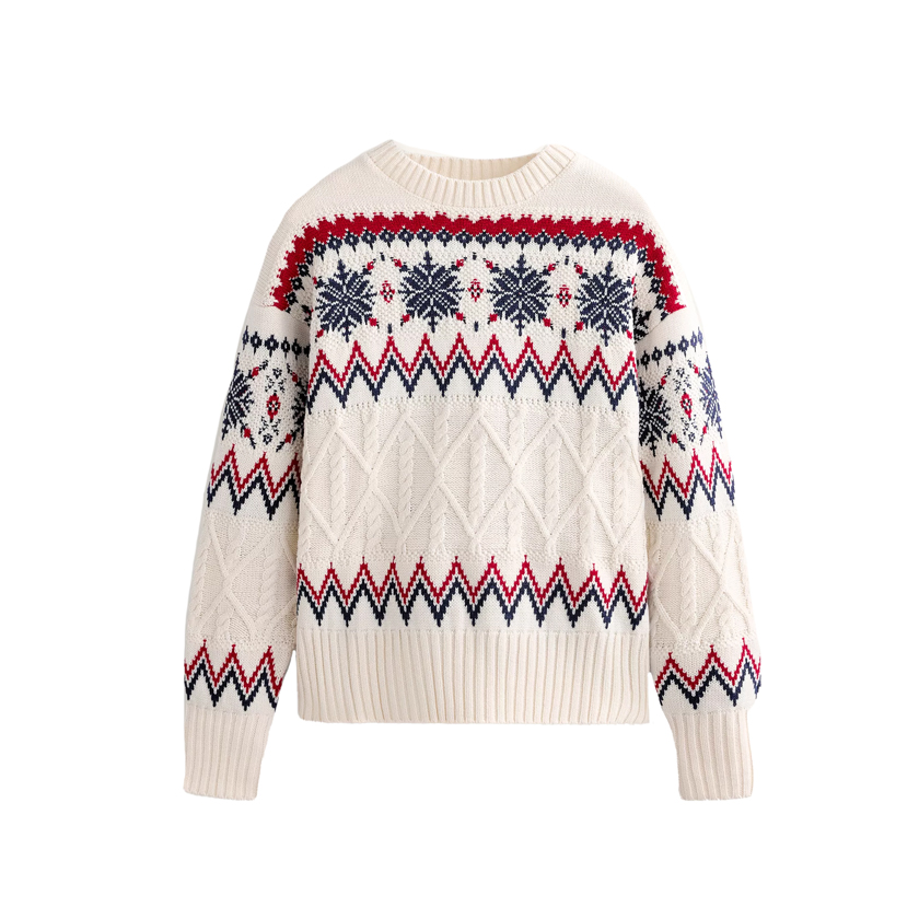 Κρεμ πουλόβερ ζακάρ με νιφάδες χιονιού