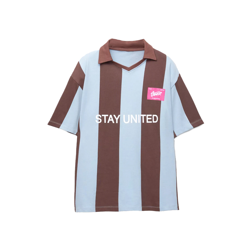 Καφέ - γαλάζια ριγέ μπλούζα polo STWD