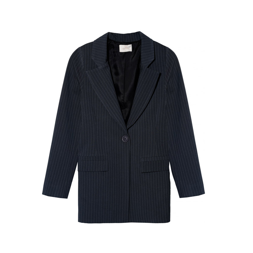Σκούρο μπλε ριγέ σακάκι με βάτες
