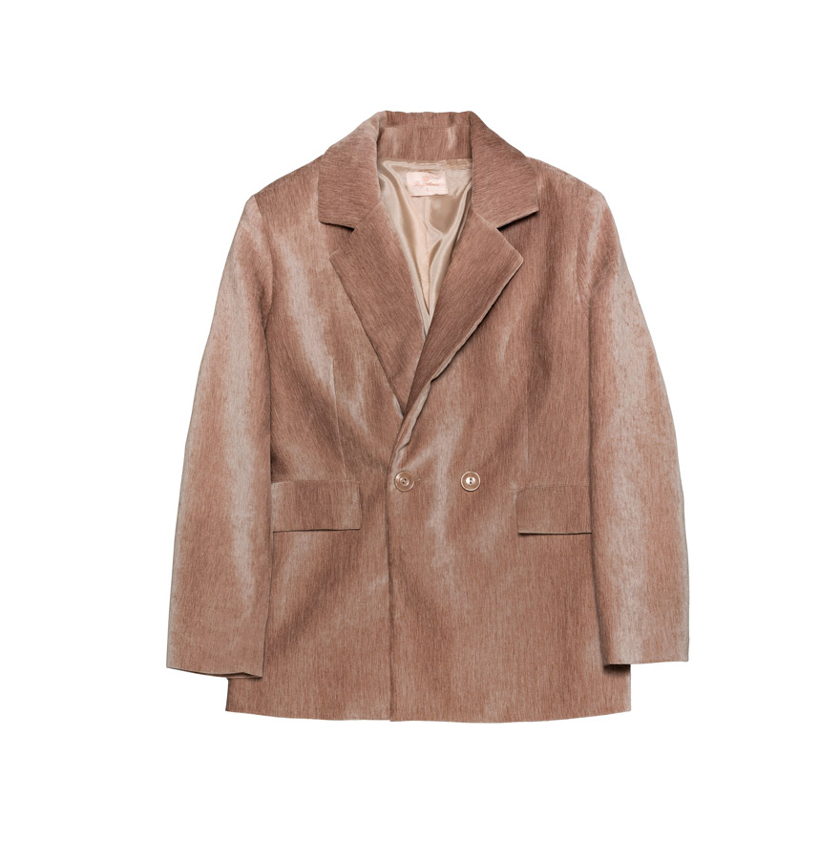 Μπεζ σταυρωτό σακάκι με υφή suede