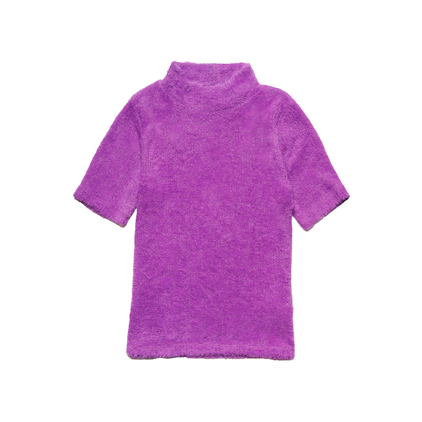 Μοβ χνουδωτό κοντομάνικο πουλόβερ