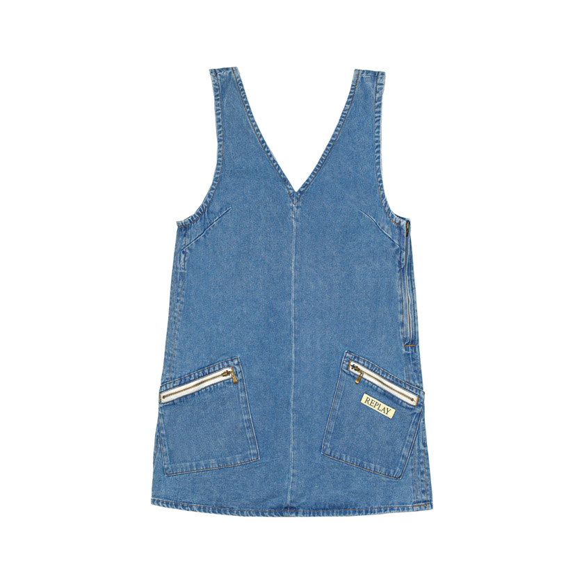 Μπλε denim μινι φόρεμα με διακοσμητικά φερμουάρ