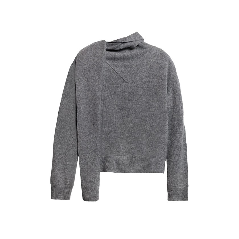 Γκρι πουλόβερ με γιακά φουλάρι