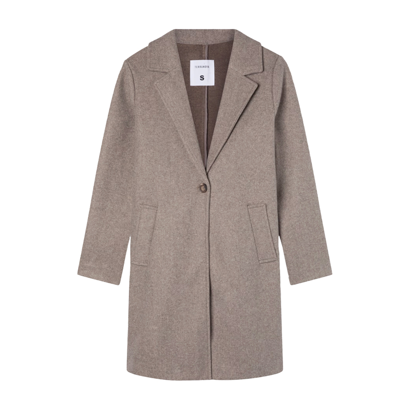 Μπεζ παλτό με μονό κουμπί