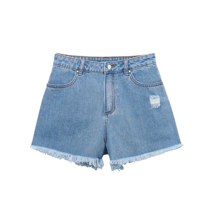 Μπλε denim σορτς με ξέφτια