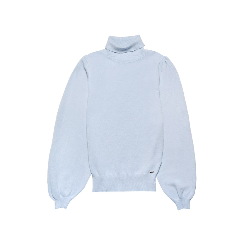 Γαλάζιο πλεκτό ζιβάγκο με φουσκωτά μανίκια