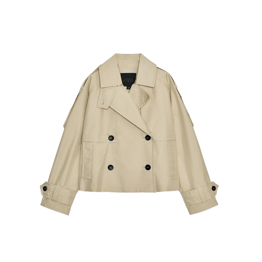 Μπεζ κοντή καμπαρντίνα με ανθεκτικότητα στο νερό