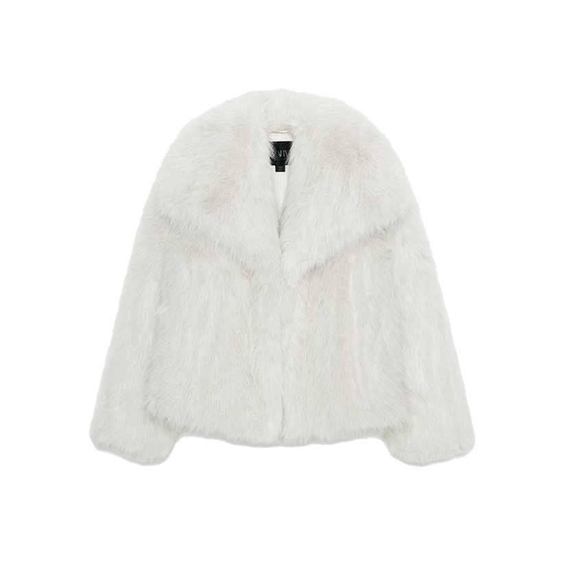 Λευκό κοντό παλτό με όψη γούνας