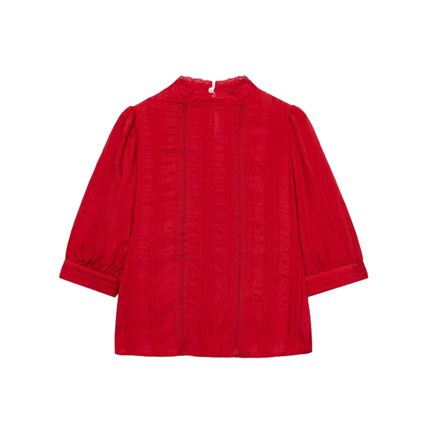 Red blouse with lace