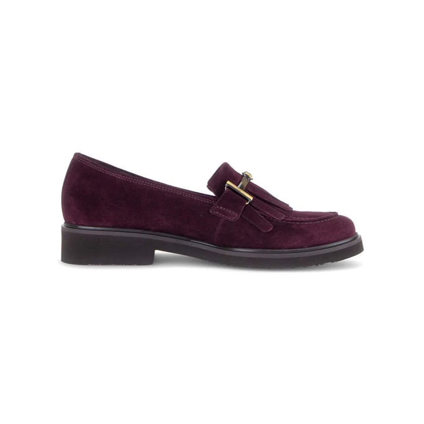 Burgundy suede loafers with gold buckle, Gabor
