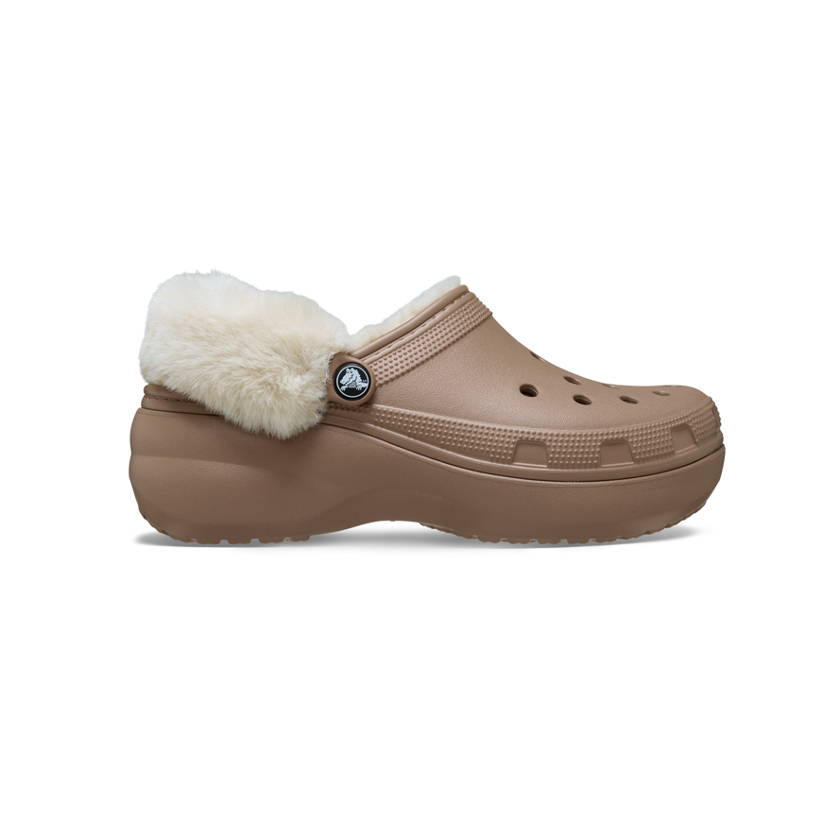 Μπεζ classic clogs με πλατφόρμα και γούνα