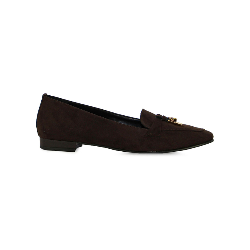 Καφέ καστόρινα loafers με χρυσό διακοσμητικό, Guy Laroche