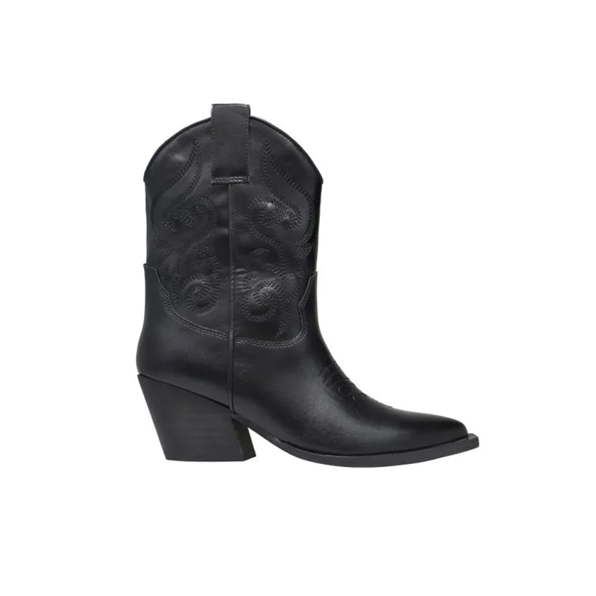Black eco leather cowboy booties, Corina