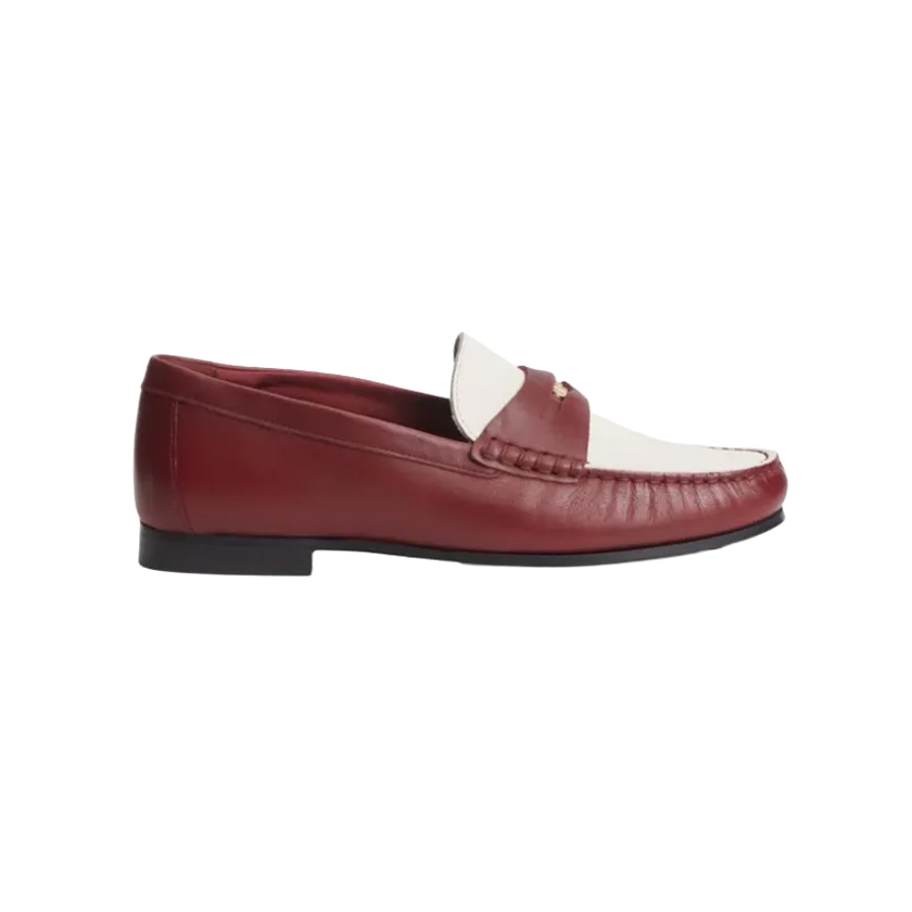 Burgundy leather moccasins with monogram
