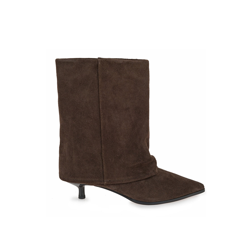 Brown suede fold booties